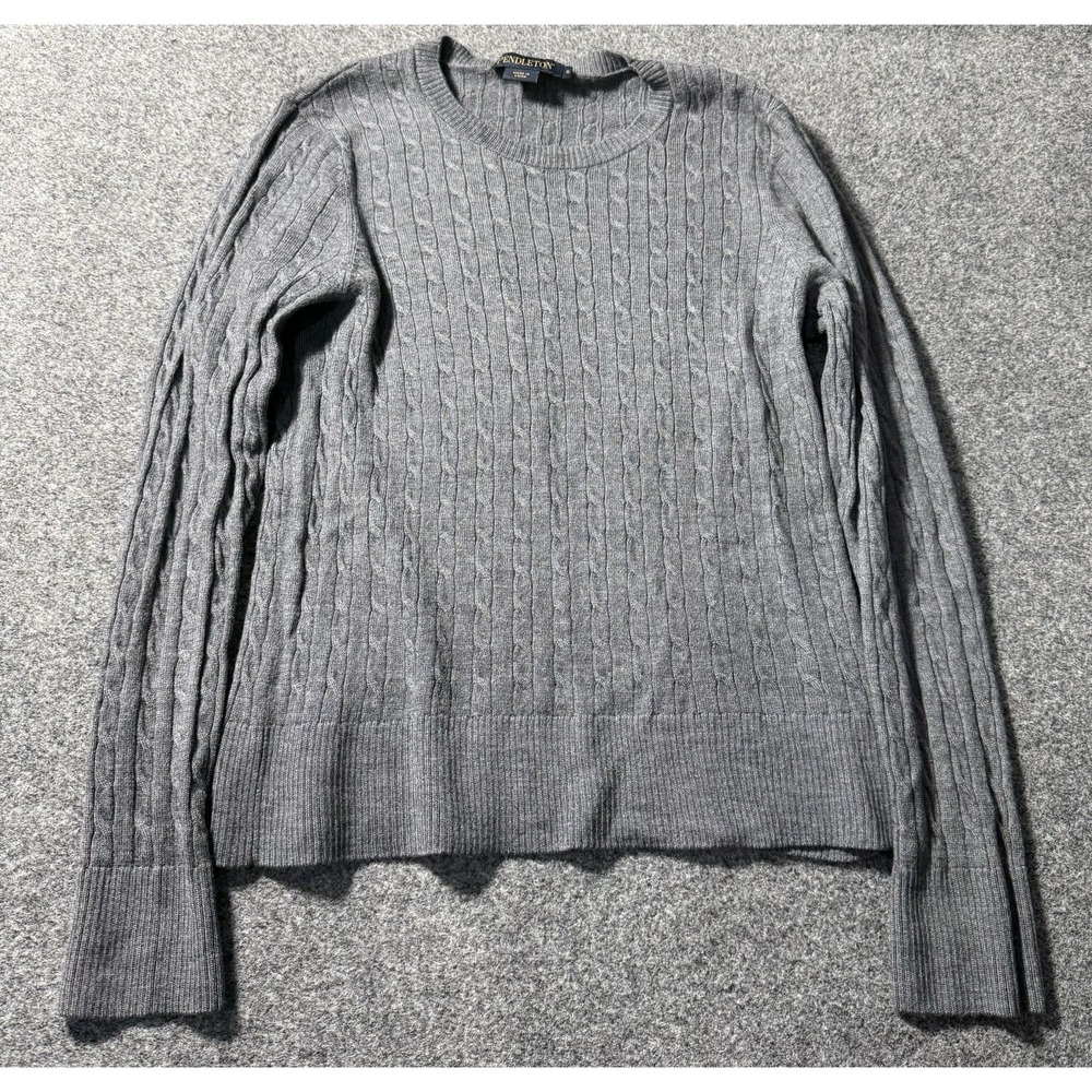 Pendleton Women's Small Gray Cable Knit Sweater Merino Wool Long Sleeve